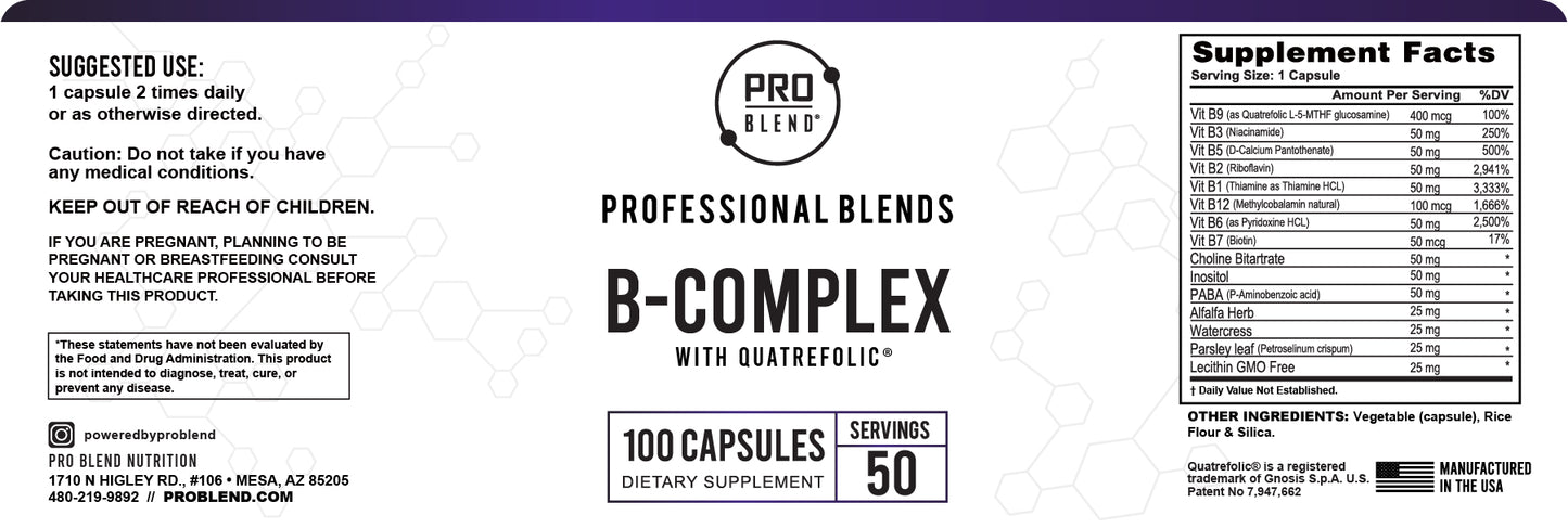 Premium B Complex with Quatrefolic® | 100 Capsules