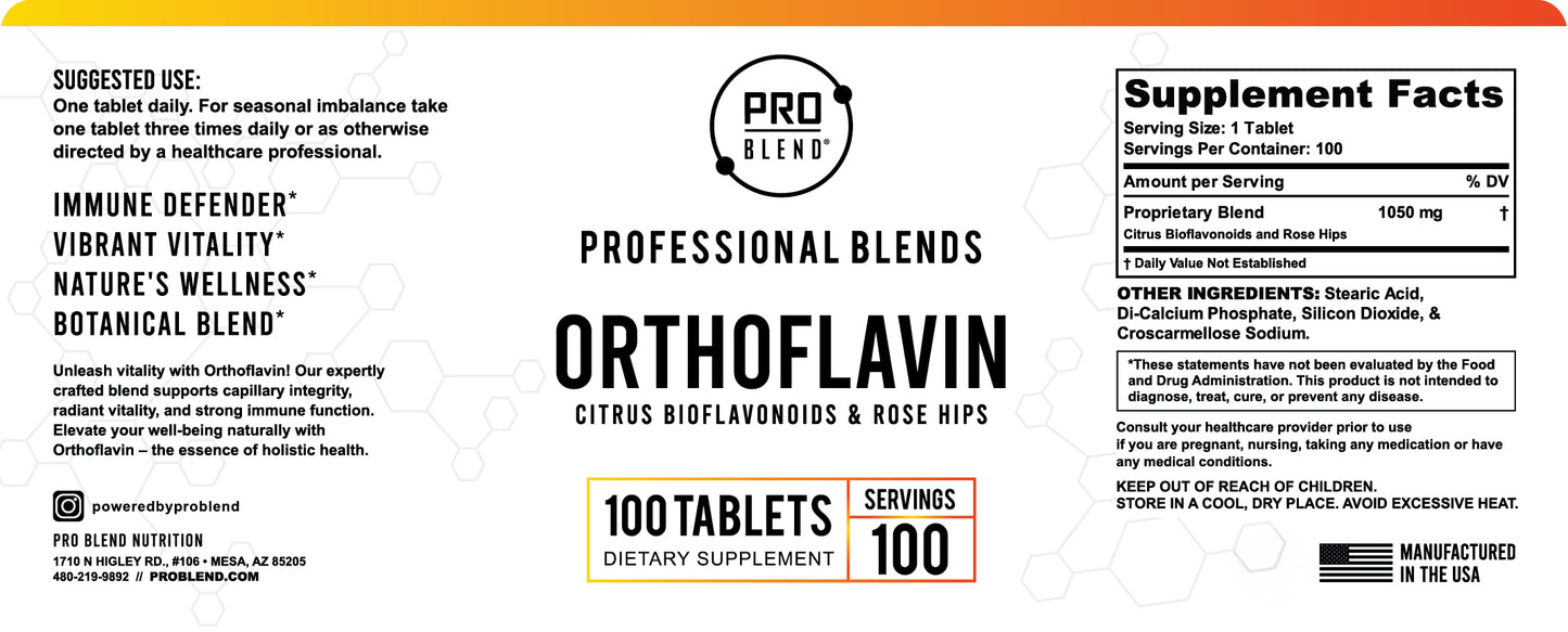 ProBlend OrthoFlavin – Citrus Bioflavonoids & Rose Hips supplement (100 tablets) for antioxidant and immune support.