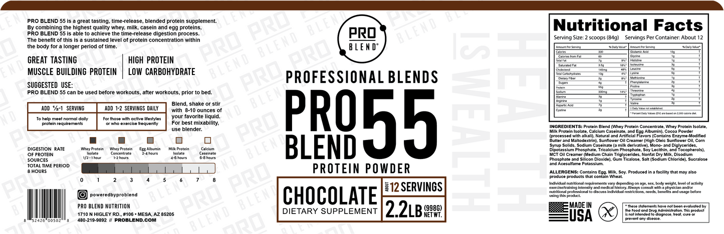 Pro Blend 55 Chocolate Protein Powder - 2.2lbs of Delicious Fuel